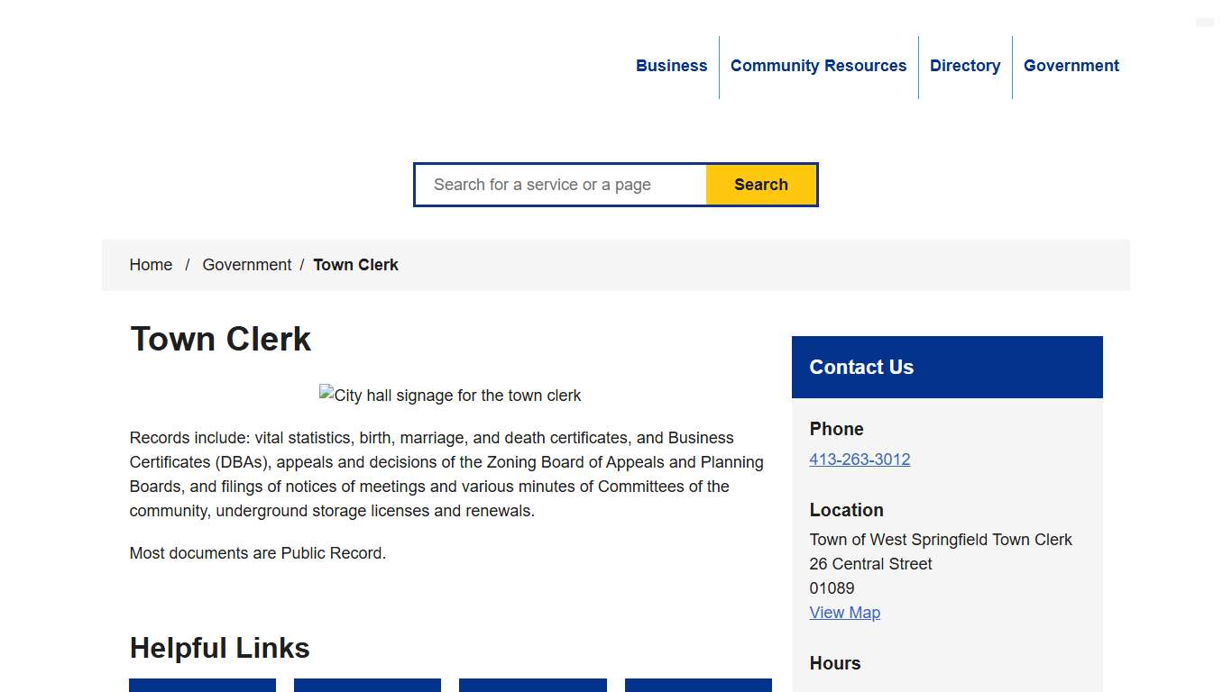 Town Clerk - Town of West Springfield